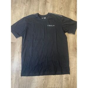Tesla Mens Corporate Logo T-Shirt Black Short Sleeve Reflective Piping Size LG